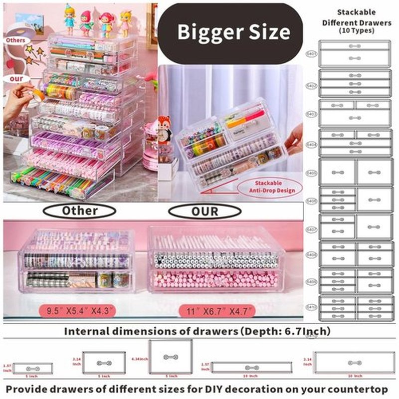 Cq acrylic Bathroom Organizer With 4 Drawers,Stackable Containers for Organizing With Drawer for Vanity Counter and Desk,Plastic Clear Storage Drawer for Cabinet Makeup,Craft,Pen,Beauty Supplies,1Pcs