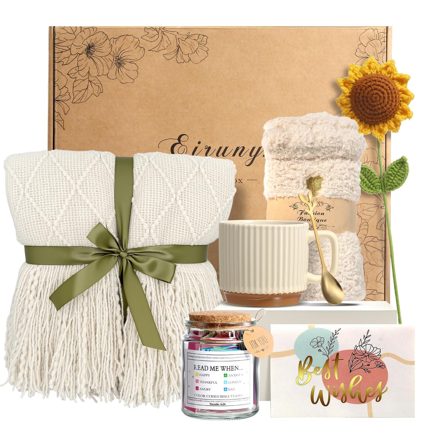 Eirunyx Self Care Gifts for Women Birthday Gift Basket, Sending Sunshine Sunflower Care Package Get Well Soon Gift Basket, Spiritual Inspirational/Christian for Women Mom Best Friend