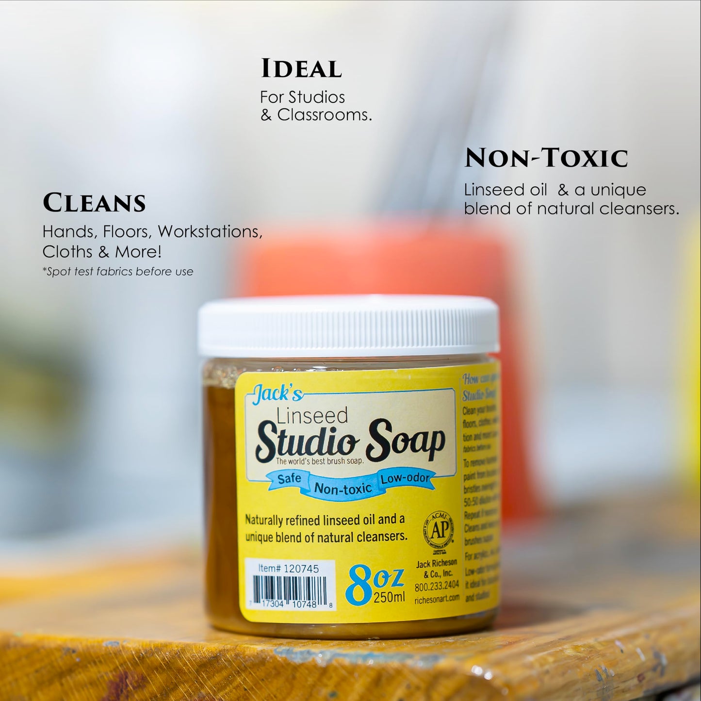 Jack Richeson - Jack’s Studio Soap, Non-Toxic, Low Odor Brush Cleaner 8 oz, 2- Pack