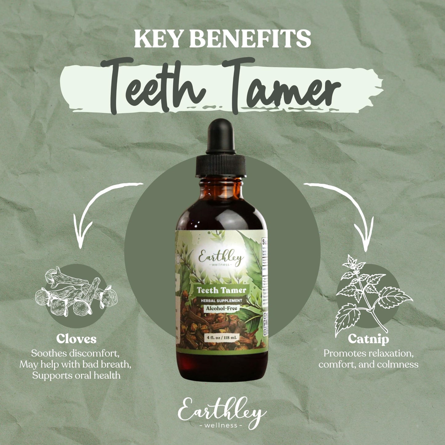 Earthley Wellness Teeth Tamer, Teething Relief for Babies & Kids, Organic Herbal Formula, 3 Month Supply (1.69 oz Glass,1,000 Drops), Cloves, Soothes Drooling, Gum Discomfort & Irritability