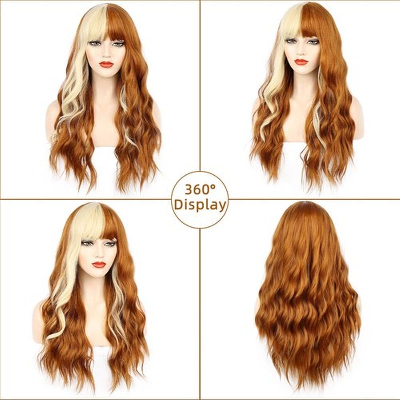 FORCUTEU Orange Wig With Bangs Long Orange Wigs for Women Orange and Blonde Wig Heat Resistant Wigs for Daily Party Cosplay Halloween (26Inch Orange and Blonde)