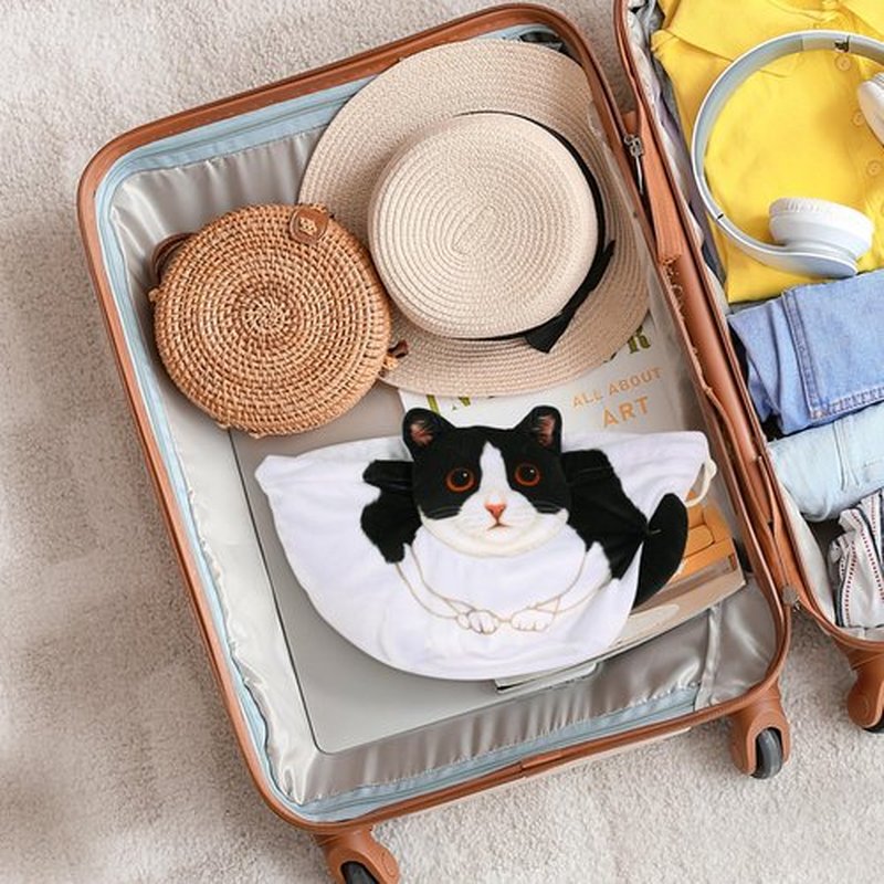 Openhahaha Drawstring Makeup Bag, Cat Makeup Bag, Travel Makeup Organizer, Cosmetic Pouch Bag, Cat Gift for Women, Lay Flat Makeup Bag Gifts for Cat Lovers