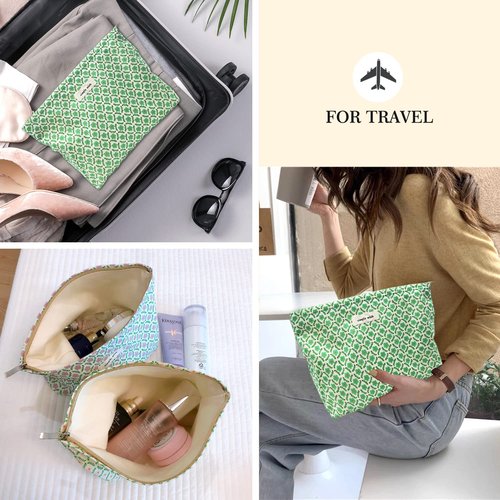 STARDW Flower Cosmetic Bags Makeup Bags for Women,Travel Makeup Bag Large Capacity Canvas Makeup Bag,Makeup Organizer Bag Zipper Pouch (Green Flora)