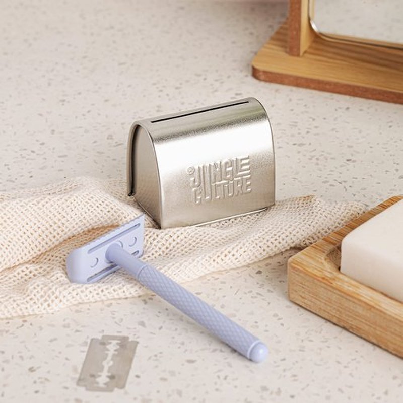 Jungle Culture Safety Razor & Stand with 10 Double Edge Blades • Single Blade Metal Razors for Women & Men for Body & Face • Eco Friendly & Reusable Shaver • Lilac