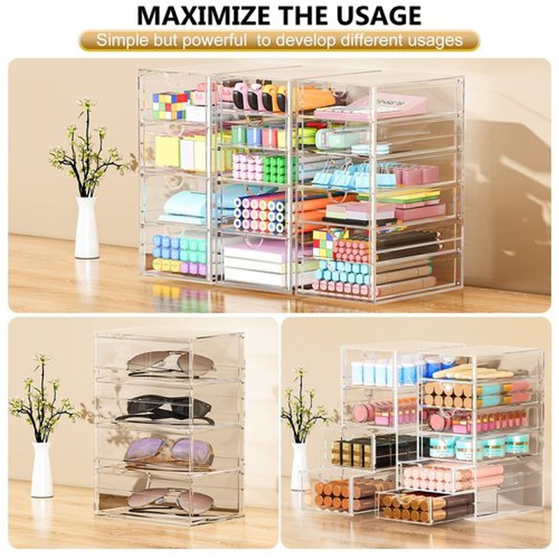 Arcylic Makeup Organzier with 11 Drawers, Clear Storage Drawers, Bathroom Makeup Organizer for Palettes, Cosmetic, and Beauty Supplies,Ideal for Vanity, Cabinet,Desk Organization