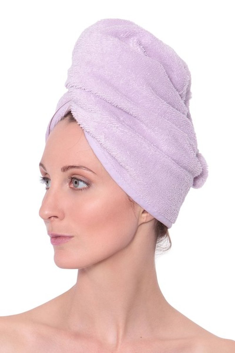 Texere Women's Viscose from Bamboo and Cotton Terry Spa Hair Towel - Fast Drying, Absorbent Hair Wrap Twist Turban for Long, Thick, and Curly Hair (Tya, Lavender Fog, U)