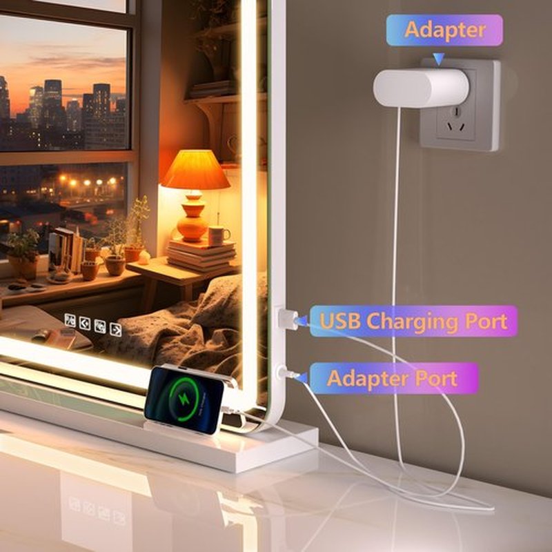 Hasipu Vanity Mirror with Lights and Bluetooth Speaker, 32" x 22" LED Makeup Mirror, Lighted Makeup Mirror with Dimmable 3 Modes, USB Charging Port, Round White
