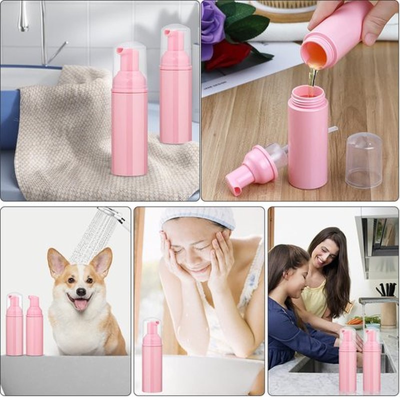 35 pcs 2oz (60ml) Foam Soap Dispensers Mini Plastic Refillable Travel Bottles with Pump for Hand Sanitizer Lash Shampoo Castile Liquid Pink
