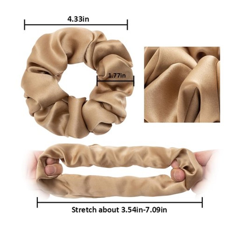 MurierSilk 100% Pure Mulberry Silk Hair Scrunchies and Ponytail Holders - Elastic Hair Ties for Women and Girls, Prevent Frizz and Breakage (Light Brown)