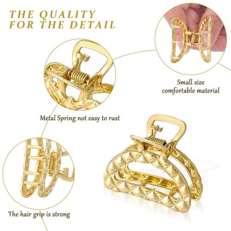 CWJCYTNSN Small Gold Hair Clips, 5PCS Metal Hair Claw Clips for Women Thick Thin Hair, Cute Nonslip Hair Clips Strong Hold Hair Accessories Fashion Gold Jaw Clamps