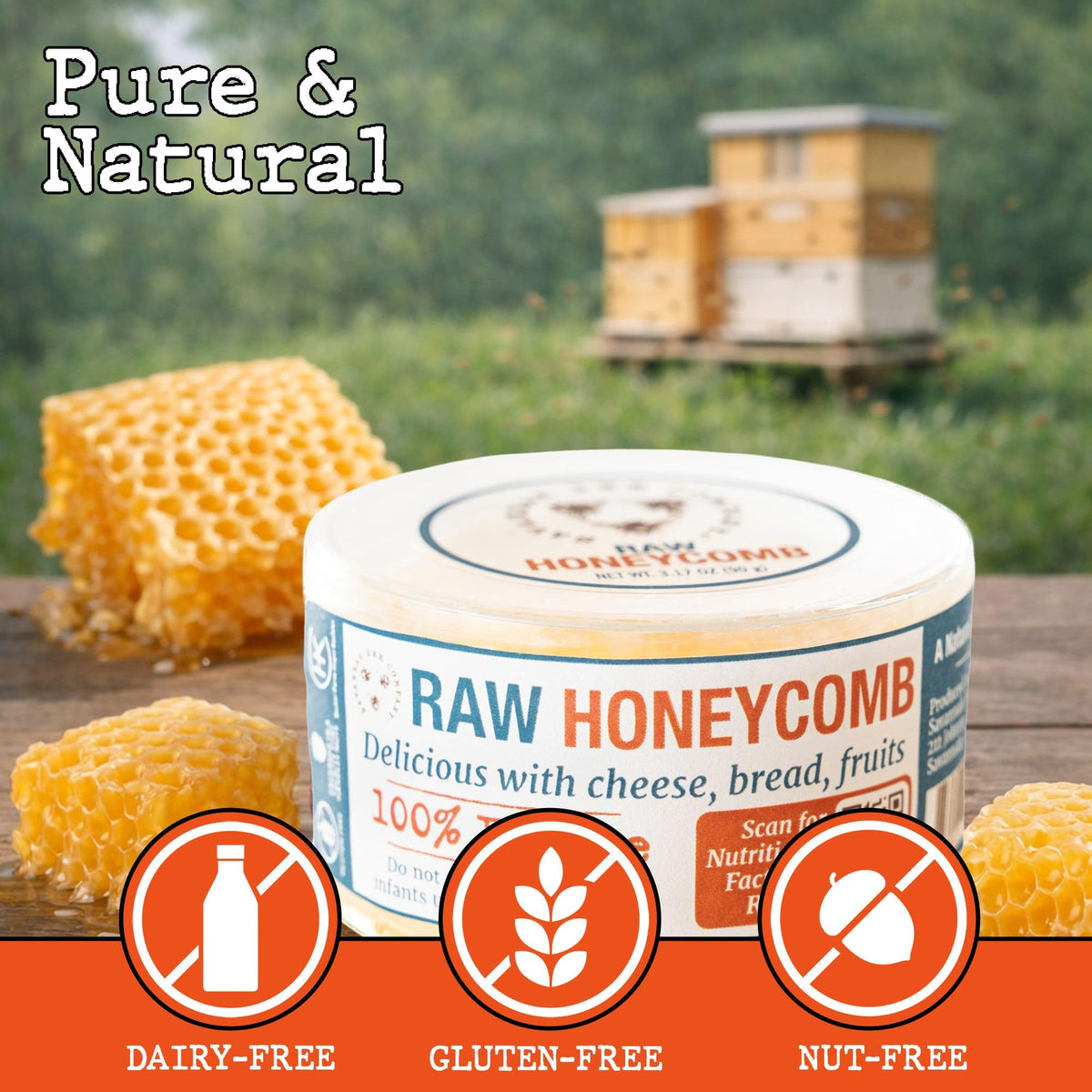 Savannah Bee Company Raw Honeycomb 3.17 oz – Mini Honeycomb for Picnics, Cheese Boards & On‑the‑Go Snacking