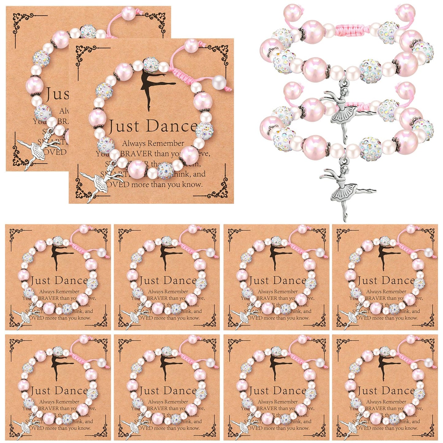 Ecation 12 Sets Dance Recital Gifts for Women Sparkly Dance Bracelets Ballerina Jewelry Team Gifts Ballet Stuff Ballerina Bracelets for Dancing Competition Prizes Ballet Dancers Friends Mate(Pink)
