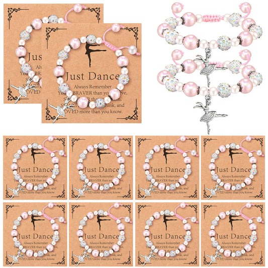 Ecation 12 Sets Dance Recital Gifts for Women Sparkly Dance Bracelets Ballerina Jewelry Team Gifts Ballet Stuff Ballerina Bracelets for Dancing Competition Prizes Ballet Dancers Friends Mate(Pink)
