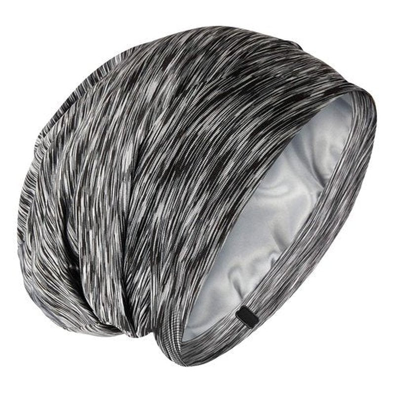 Silky Satin Lined Bonnet Sleep Cap - Adjustable Stay on All Night Hair Wrap Cover Slouchy Beanie for Curly Hair Protection for Women and Men - Heather Black