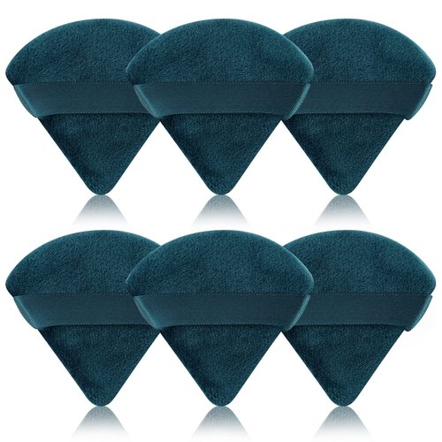 Pimoys 6 Pieces Powder Puff Face Soft Triangle Makeup Puff for Loose Powder Body Powder, Cosmetic Foundation Sponge Velour Setting Powder Puff(Peacock Blue)