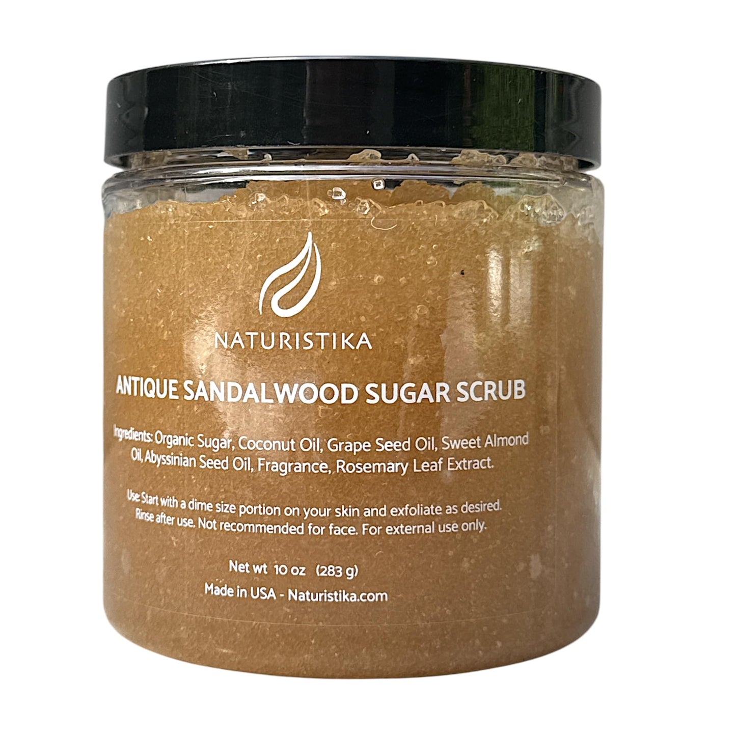 Naturistika Sandalwood Sugar Body Scrub – Exfoliating & Moisturizing Scrub with Premium Oils & Fair-Trade Sugar – Body, Hand & Foot Scrub – Vegan & Natural Skincare – 10 oz Jar – Made in USA