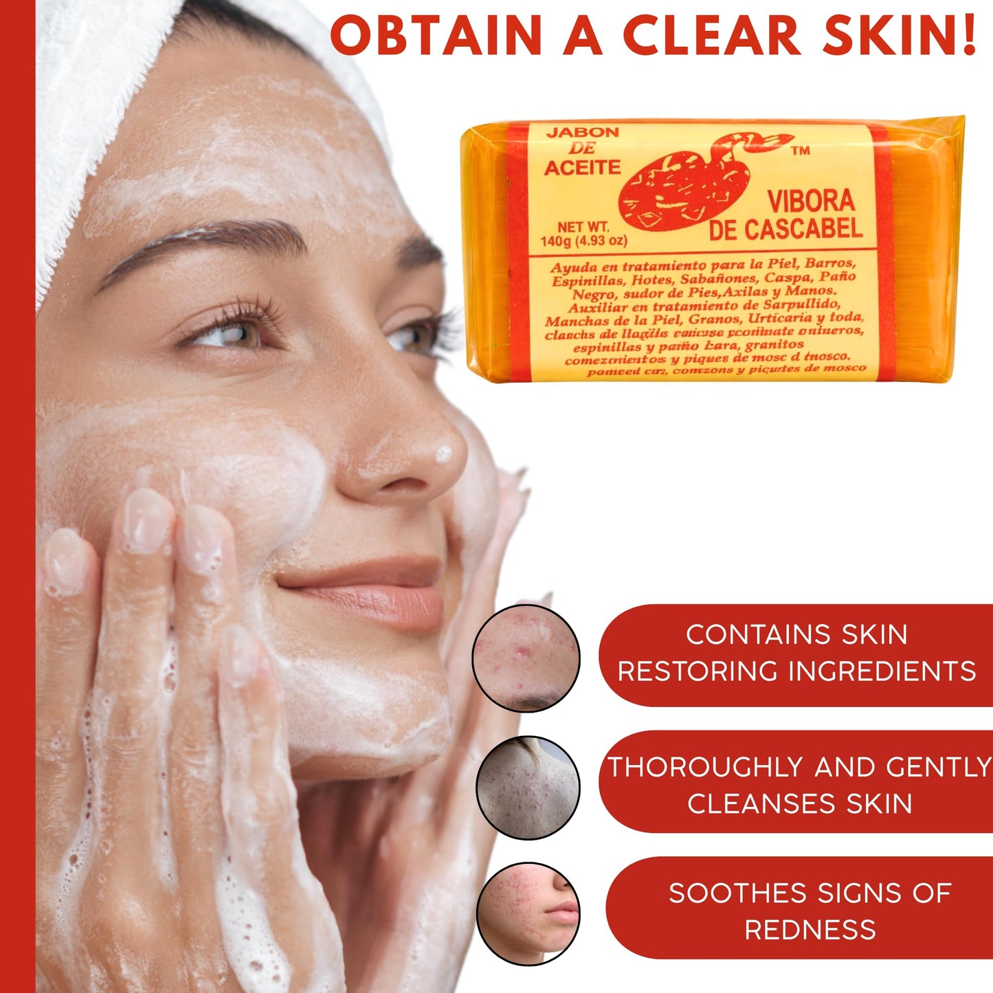 Jabon de Aceite Víbora de Cascabel Combo – Rattlesnake Soap Bar 140g + Skin Cream 4 oz – Traditional Herbal Face & Body Care Set – Cleansing & Moisturizing Routine