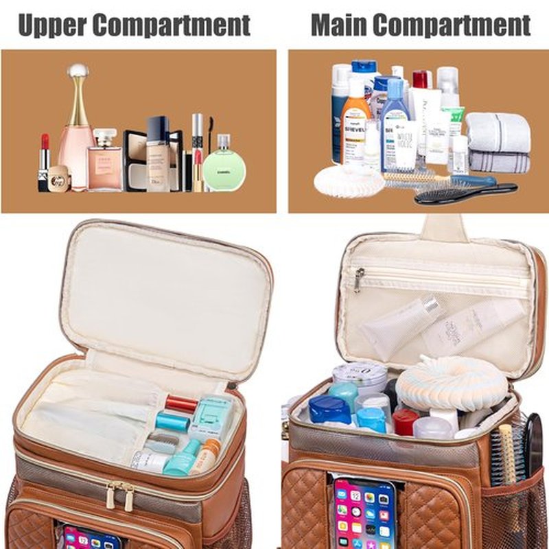 Large Leather Toiletry Bag for Women Men,Bathroom Bag,Water Resistant Portable Shower Caddy for College Dorm,Hanging Toiletry Bags for Traveling,Gym Camping Cruise Ship Travel Essentials Shower Bag
