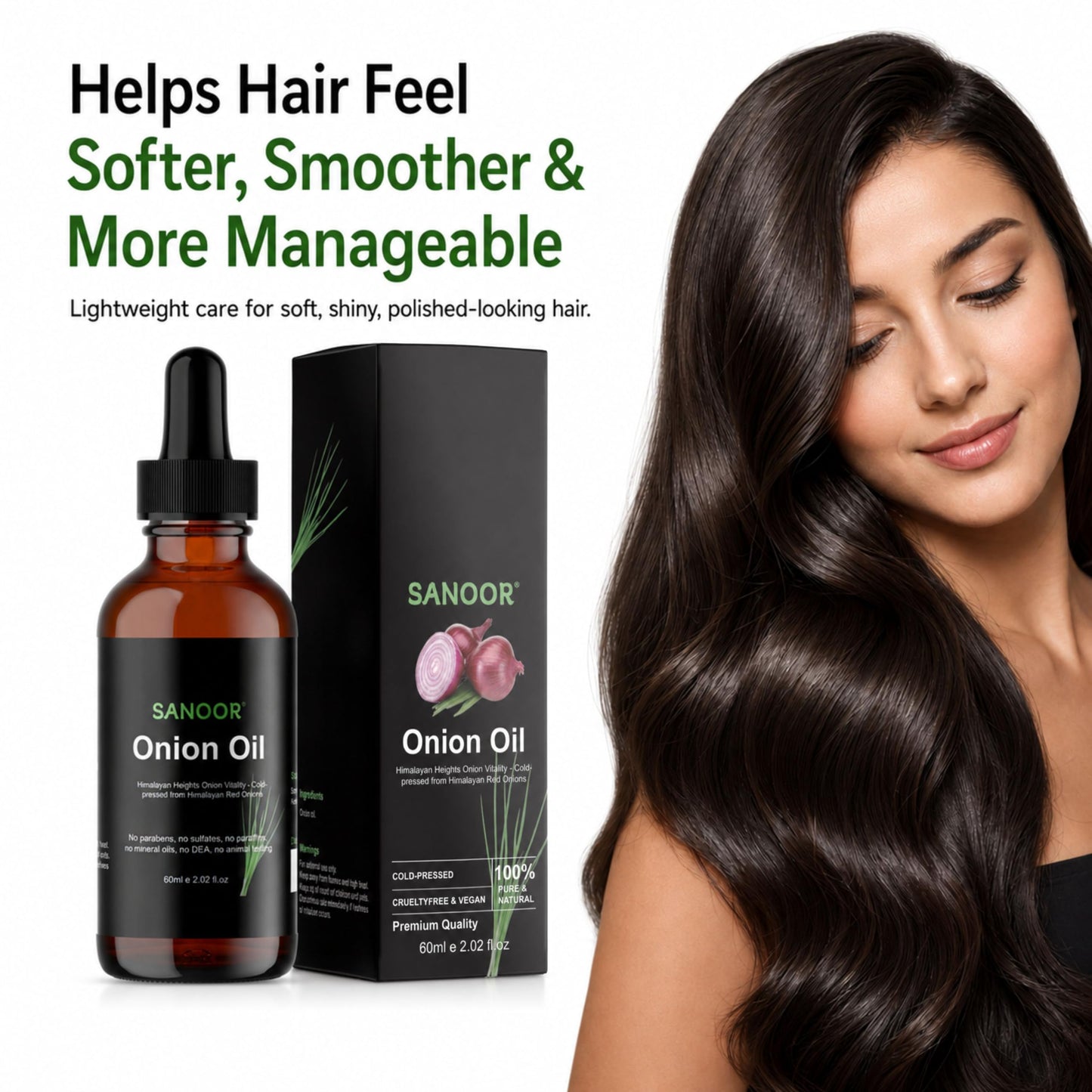 SANOOR Himalayan Red Onion Hair Oil | Lightweight Conditioning Oil for Hair & Scalp | Helps Smooth Frizz, Add Shine & Nourish Dry-Looking Hair | 60 ml