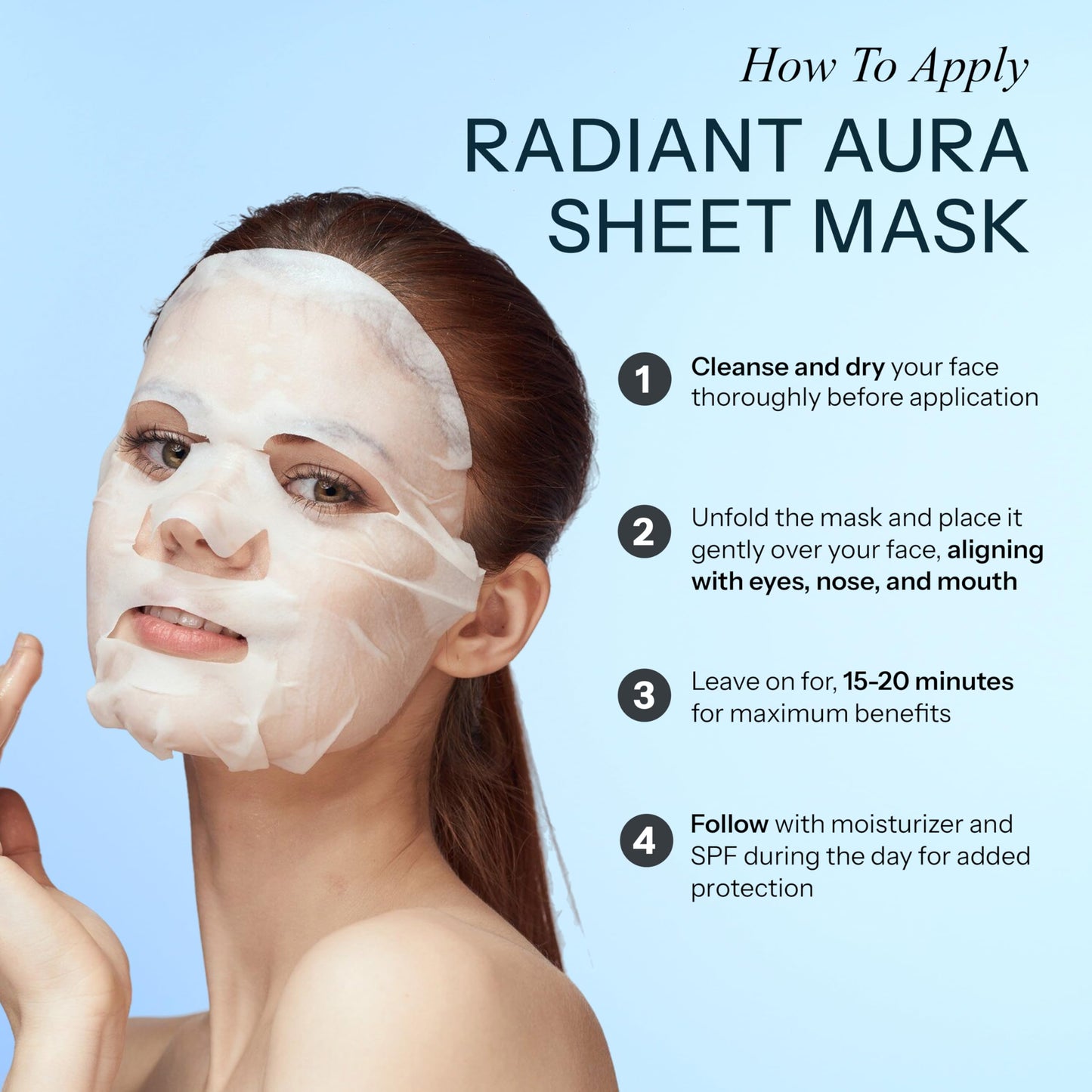 Radiant Aura Ceramide & Hyaluronic Acid Sheet Mask - Dermatologist Tested, Anti Aging, Korean Skin Care - Hydrates, Plumps Fine Lines, Supports Skin Barrier, Pre-Makeup Ready - Vegan, Clean - 5 Count
