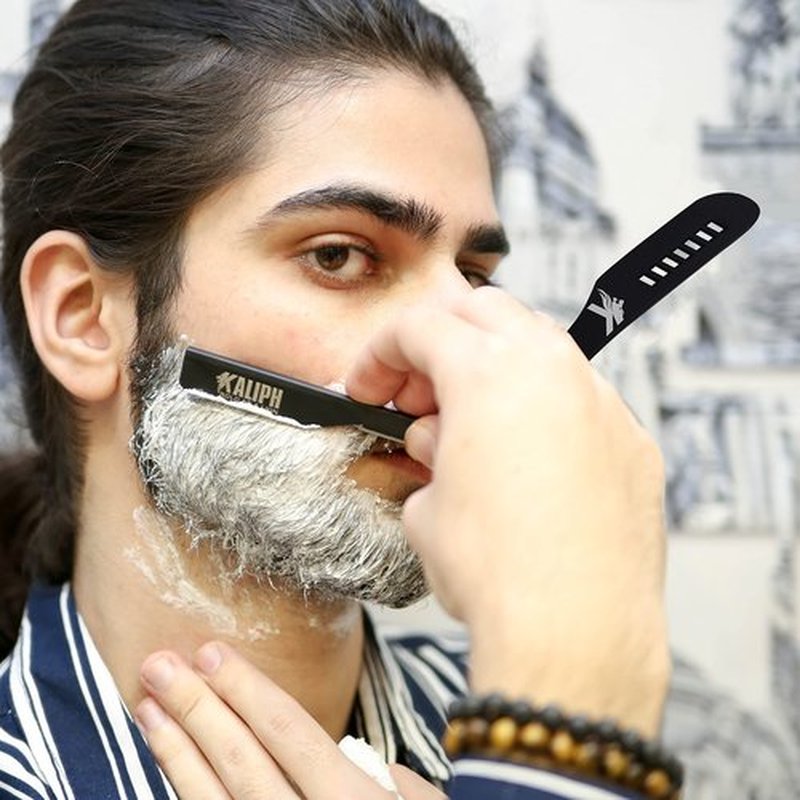 Kaliph Professional Straight Razor For Men - Premium Pack of 2 Straight Edge Barber Razor With 100 Blades - Smooth Shaving Men's Manual Cut Throat Shaver Safety Kit (Black)