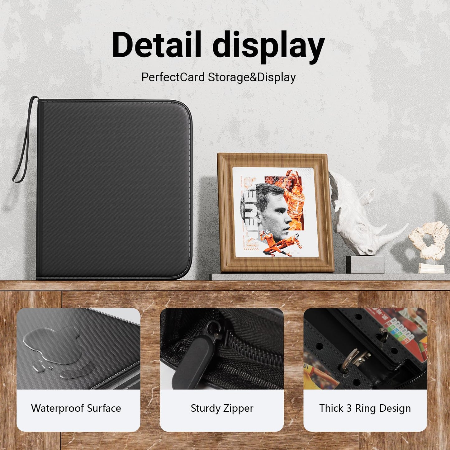 Flekko 9 Pocket Card Binder, 720 Double-Sided Pocket PU Collector Binder, Waterproof Zip Trading Card Holder Binder for MTG, TCG, and Sports Card Albums (Black)