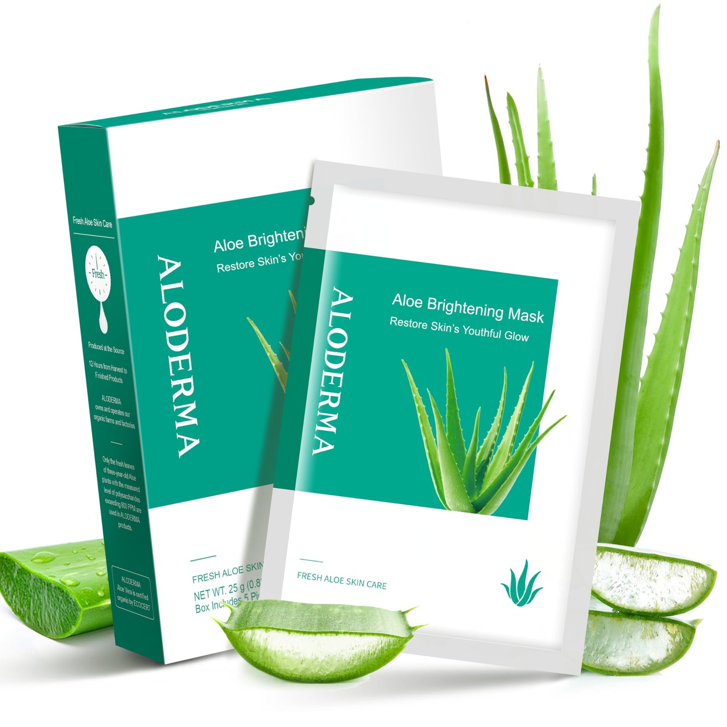 Aloderma Soothing Face Mask Sheets with 89% Organic Aloe Vera - 5pcs Calming Facial Mask for Sensitive Skin with Allantoin & Chamomile - Reduce Redness & Irritation for Smooth Skin - Nourish Dry Skin