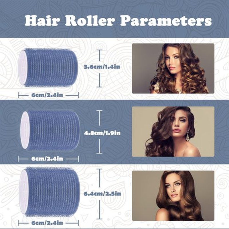 Hair Roller Set 18 pcs Heatless Self Grip Rollers With Clips and Comb, Salon Curlers for DIY Styles, 3 Navy blue Sizes in 1 Set by Sungenol