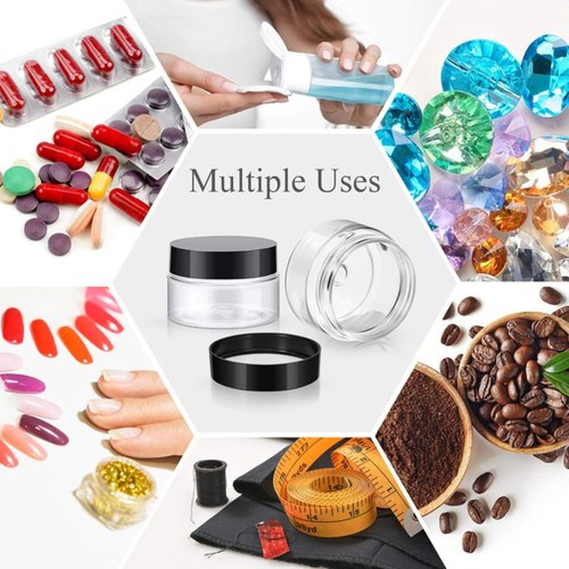 Patelai 4 Pieces Round Clear Wide-mouth Leak Proof Plastic Container Jars with Lids for Travel Storage Makeup Beauty Products Face Creams Oils Salves Ointments DIY Making or Others (Black,1 Ounce)