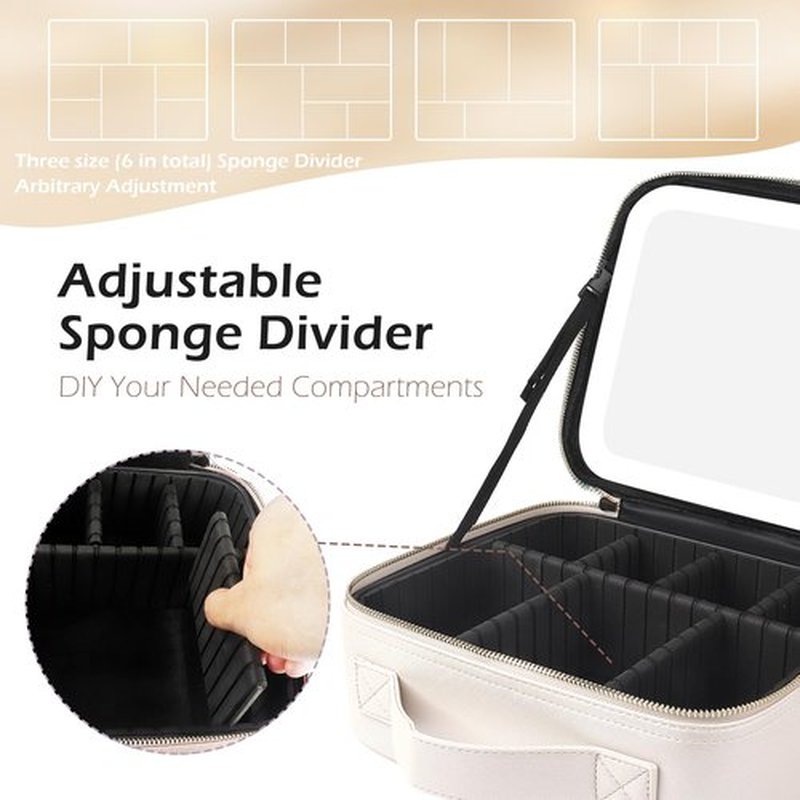 MOMIRA Makeup Bag with Mirror and Light Travel Makeup Train Case Cosmetic Bag Organizer Portable Artist Storage Bag with Adjustable Dividers Makeup Brushes Storage Organizer khaki