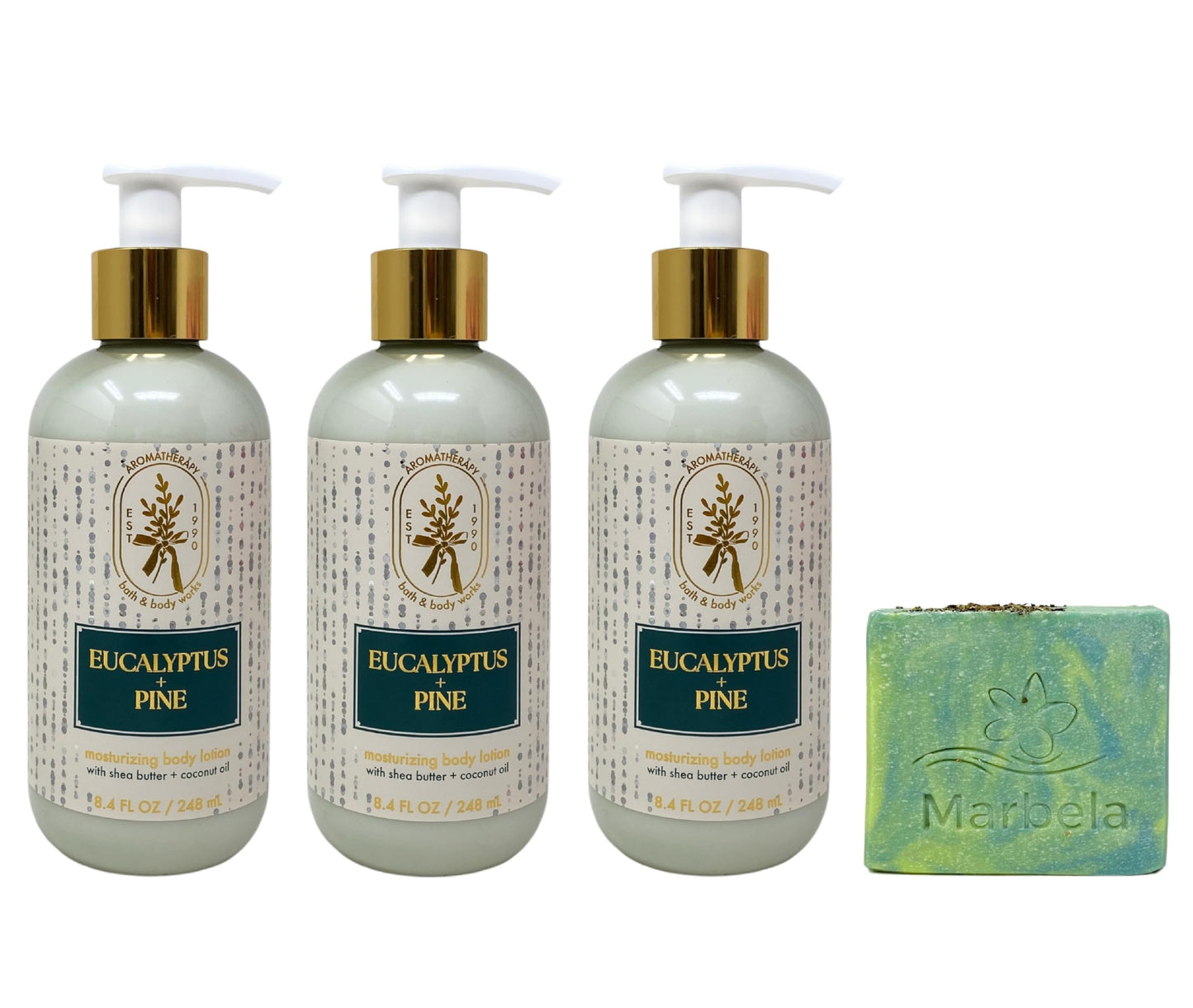 Bath & Body Works Aromatherapy Eucalyptus Pine - 3 Mosturizing Body Lotion with a Fresh Forest Bar Soap