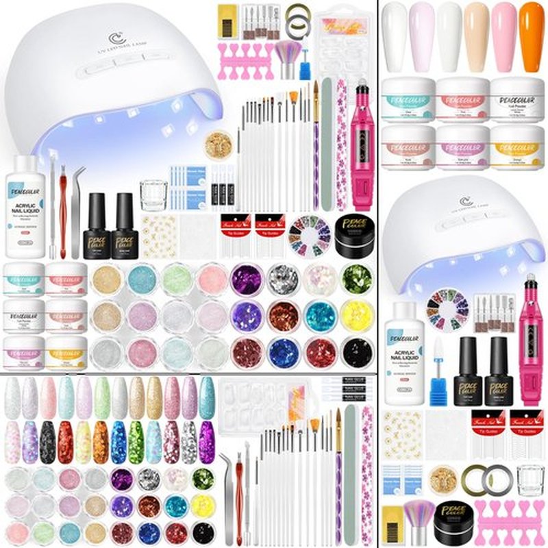 Acrylic Nail Kit for Beginners with Everything 6 Colors Acrylic Powder with Drill and Nail Lamp Builder Nail Gel 24Pcs Glitter Powder Nail Kit Acrylic Set Full Acrylic Nail Supplies DIY