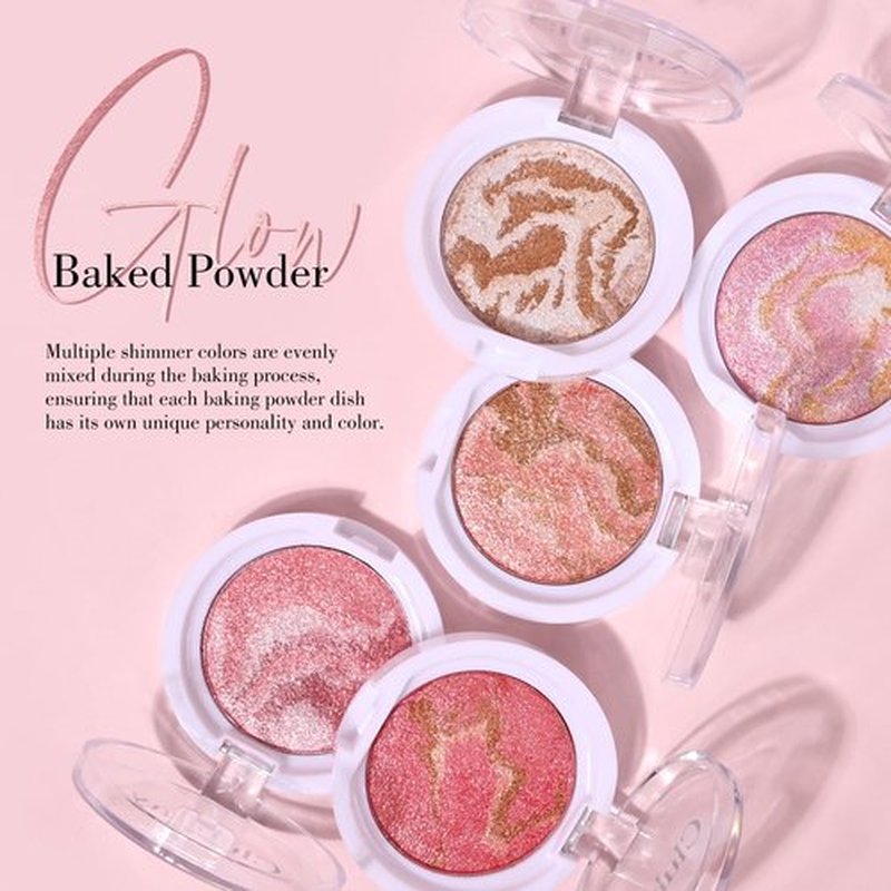 KYDA Baked Blush, High Glossy Face Blusher, Shimmer Pressed Powder Blush, Buildable Lightweight Formula, Radiance Pink Glow Blush Makeup, Multiuse Baked Powder for Face Eye Cheeks, #02