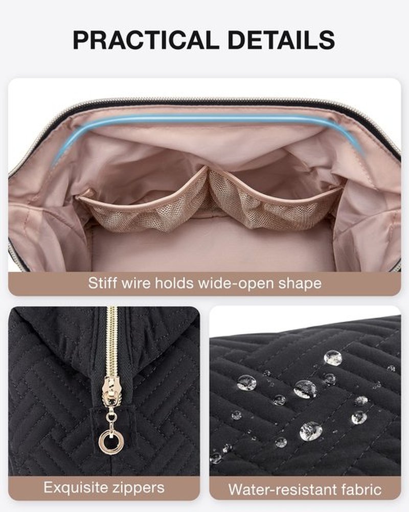 BAGSMART Travel Makeup Bag, Cosmetic Bag Make Up Organizer Case,Large Wide-open Pouch for Women Purse for Toiletries Accessories Brushes Black