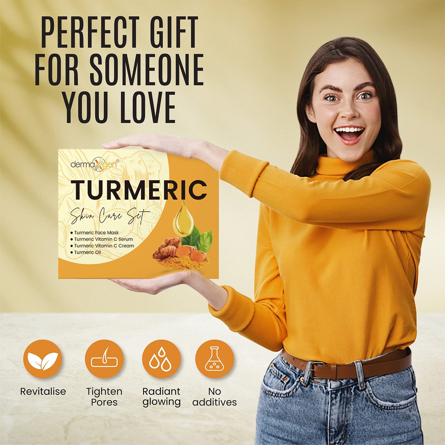 DERMAXGEN Glow Boosting Moisturizer- Anti-Aging, Reduce Acne, Dark Spot Remover, Hydrates & Controlling Oil & Refining Pores Turmeric Mask - Set of 4 (Turmeric Complete Set)