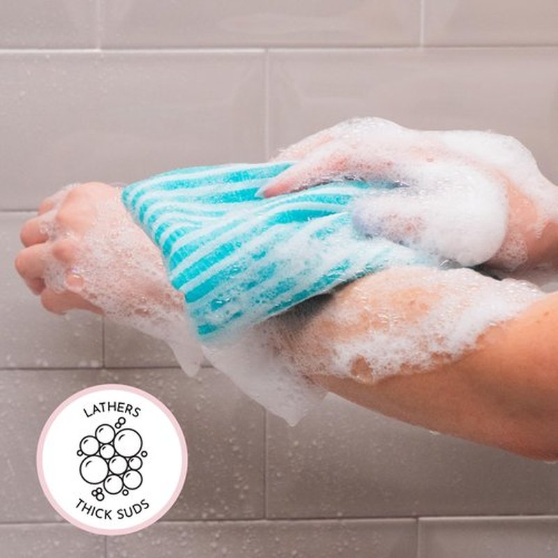S&T INC. Back Scrubber for Shower, Exfoliating Body Scrubber or Bath Exfoliating Towel for Skin Care, 11.8 Inches x 35.4 Inches, Assorted Stripes, 3 Pack