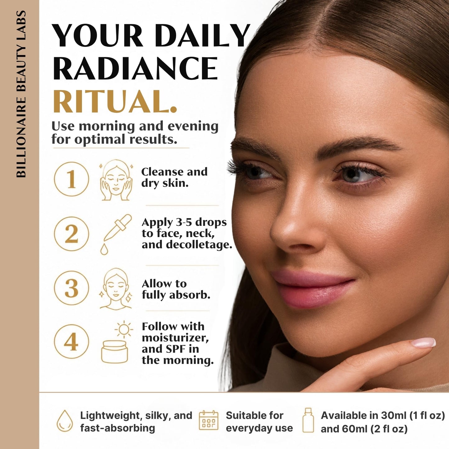 Billionaire Beauty Labs Vitamin C Serum for Face - Anti Aging Brightening Serum with Hyaluronic Acid & Vitamin E - Hydrating Facial Serum for Radiance, Fine Lines & Wrinkles - Made in USA 1 fl oz