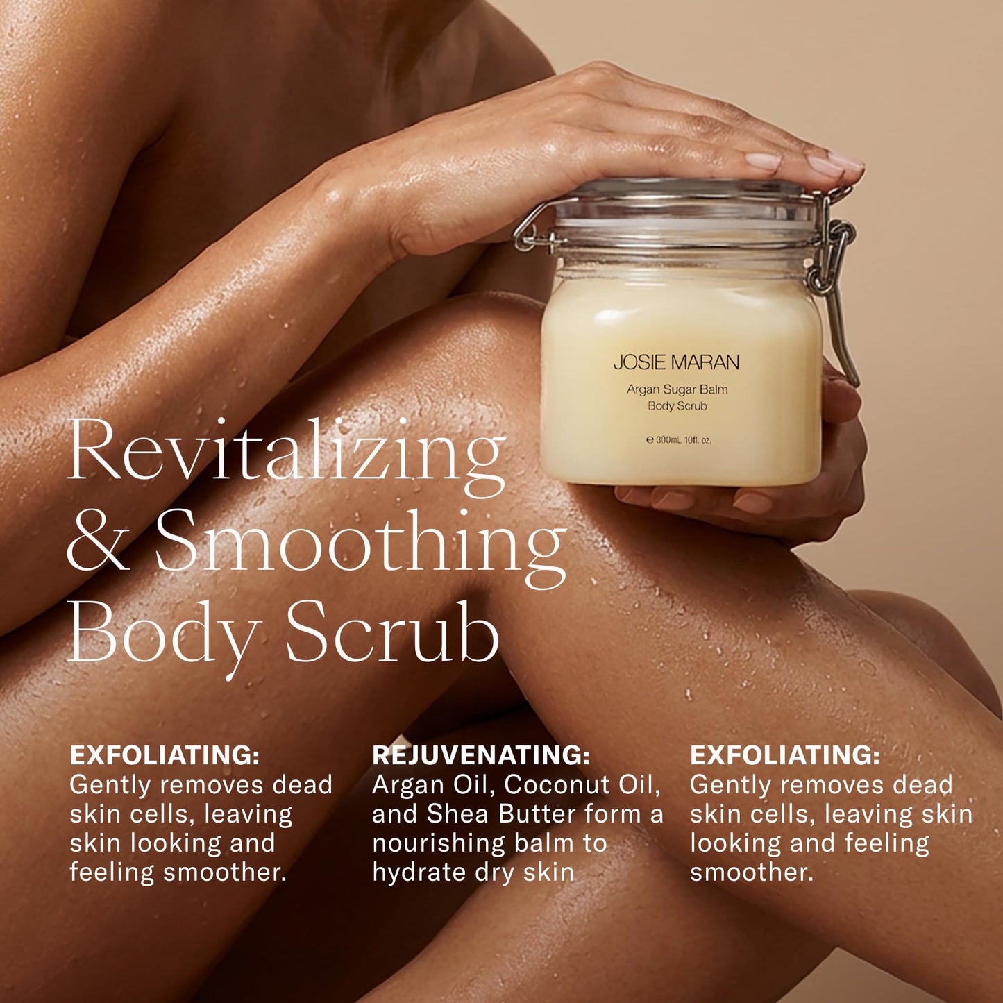 Josie Maran Argan Sugar Balm Body Scrub - Exfoliating Sugar Scrub with 100% Pure Argan Oil & Coconut Oil - Softens, Smoothes & Hydrates Dry Skin - Vegan + Cruelty Free - Baked Lemon Bliss (10 oz)