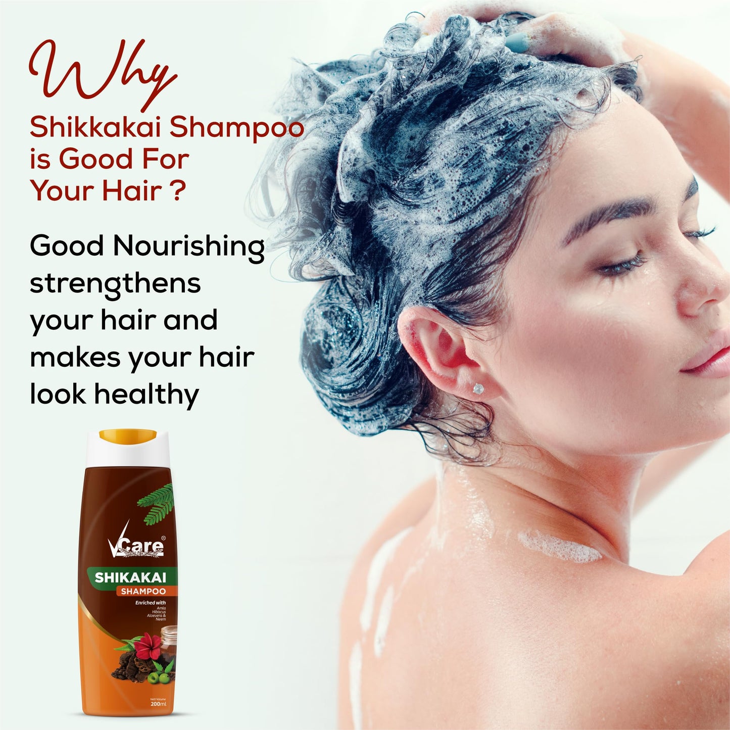 VCare Shikakai Shampoo Enriched With Amla | Hibiscus| Aloevera | Neem -200ml/6.7 Fl Oz