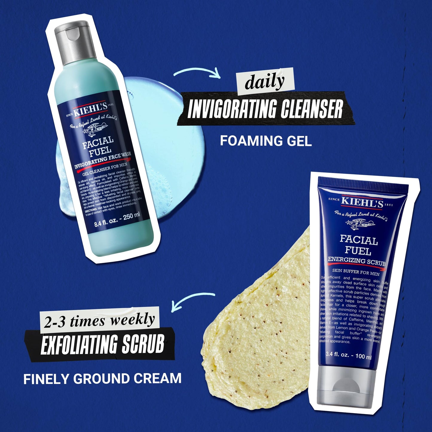 Kiehl's Facial Fuel Face Wash, Refreshing + Invigorating Men's Gel Cleanser, with Caffeine, Vitamin E and Menthol, Non-Drying Formula Moisturizes Skin, Great for Clogged Pores - 8.4 fl oz