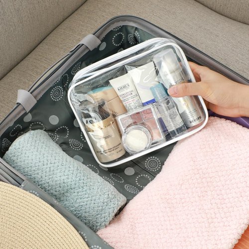 PACKISM Clear Toiletry Bag, 3 Pack TSA Approved Toiletry Bag Quart Size Bag, Travel Makeup Cosmetic Bag for Women Men, Carry on Airport Airline Compliant Bag, White (for age 12 or above)