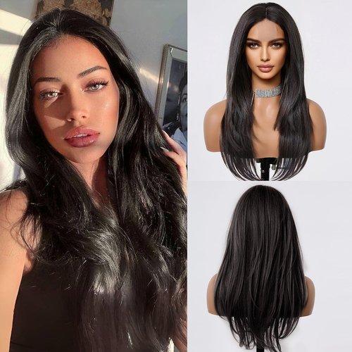 testar Long Black Wigs For Women Black Layered Wigs Lace In Hairline Natural Looking Heat Resistant Synthetic Wigs for Daily Party Use 26 In