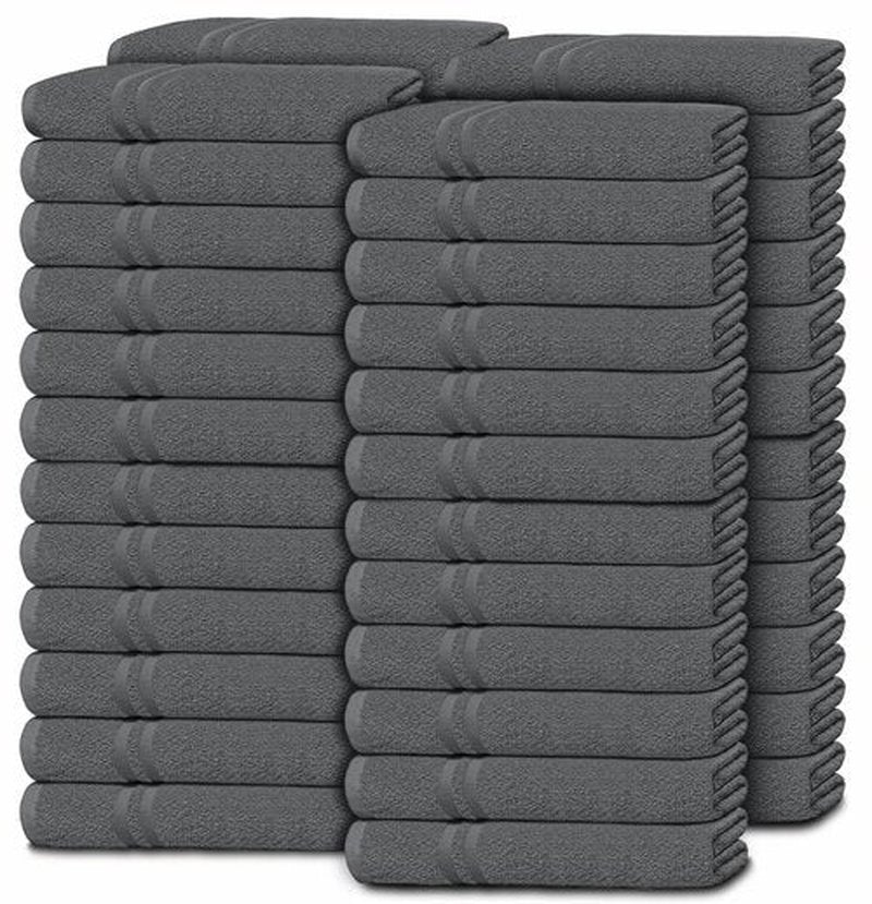 White Classic Wealuxe Grey Washcloths for Body and Face Towel, Cotton Wash Cloths Bulk 48 Pack, Wash Clothes 12x12 Inch, Soft Absorbent Gym Towels