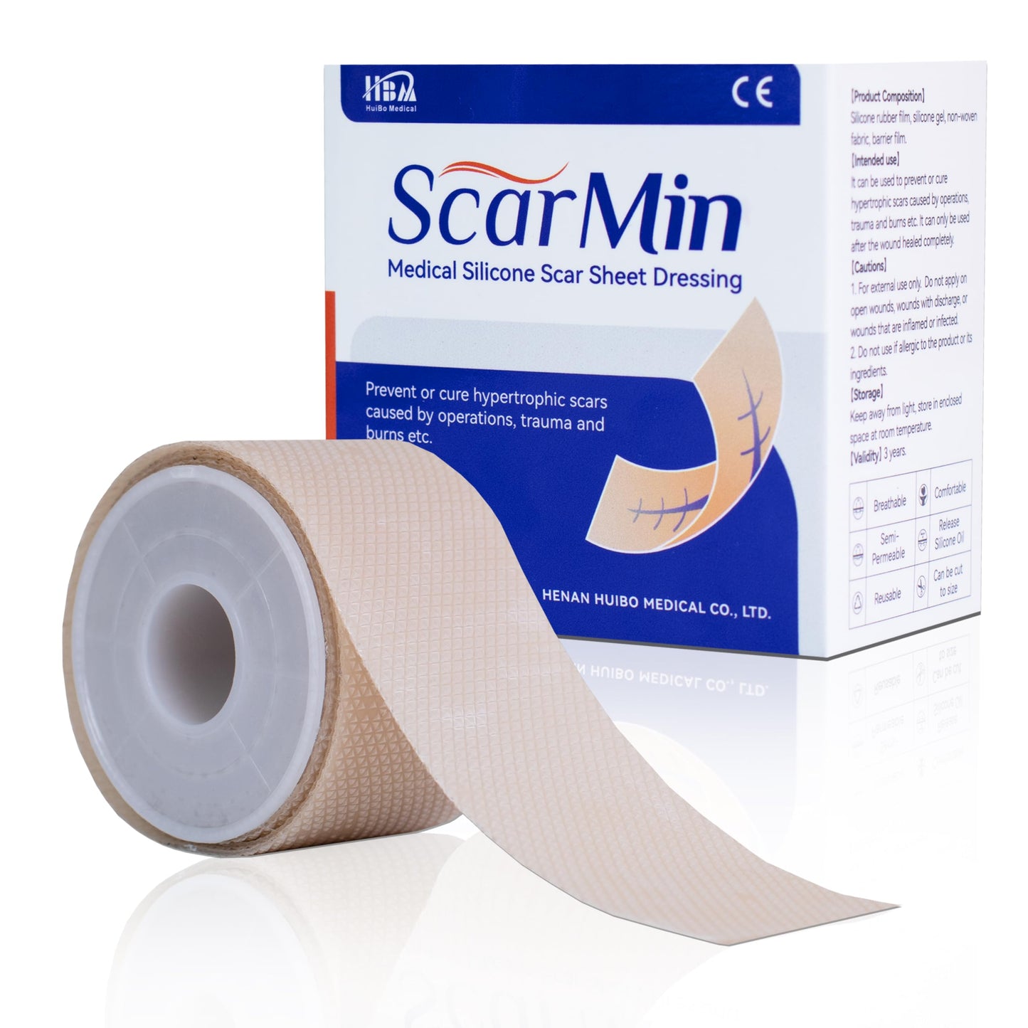 HBM Medical Grade Silicone Scar Tape, Scar Silicone Strips,Silicone Scar Sheets for Surgical Scars, C-Section, Keloid, Burn, Acne, Reusable Scar Removal Tape for Old & New Scars (4 x 150 cm)