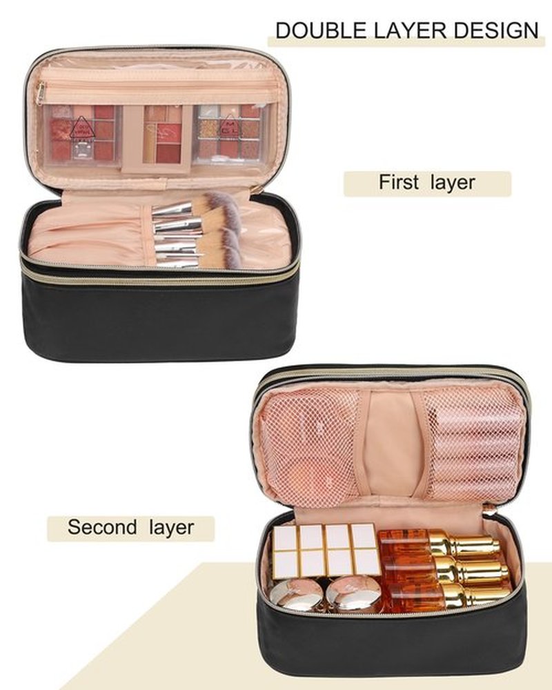 Relavel Travel Makeup Bag Small Make Up Bags for Women Portable Cosmetic Bag Organizer Cute Toiletry Bag with Makeup Brush Holder Waterproof Makeup Pouch for Car