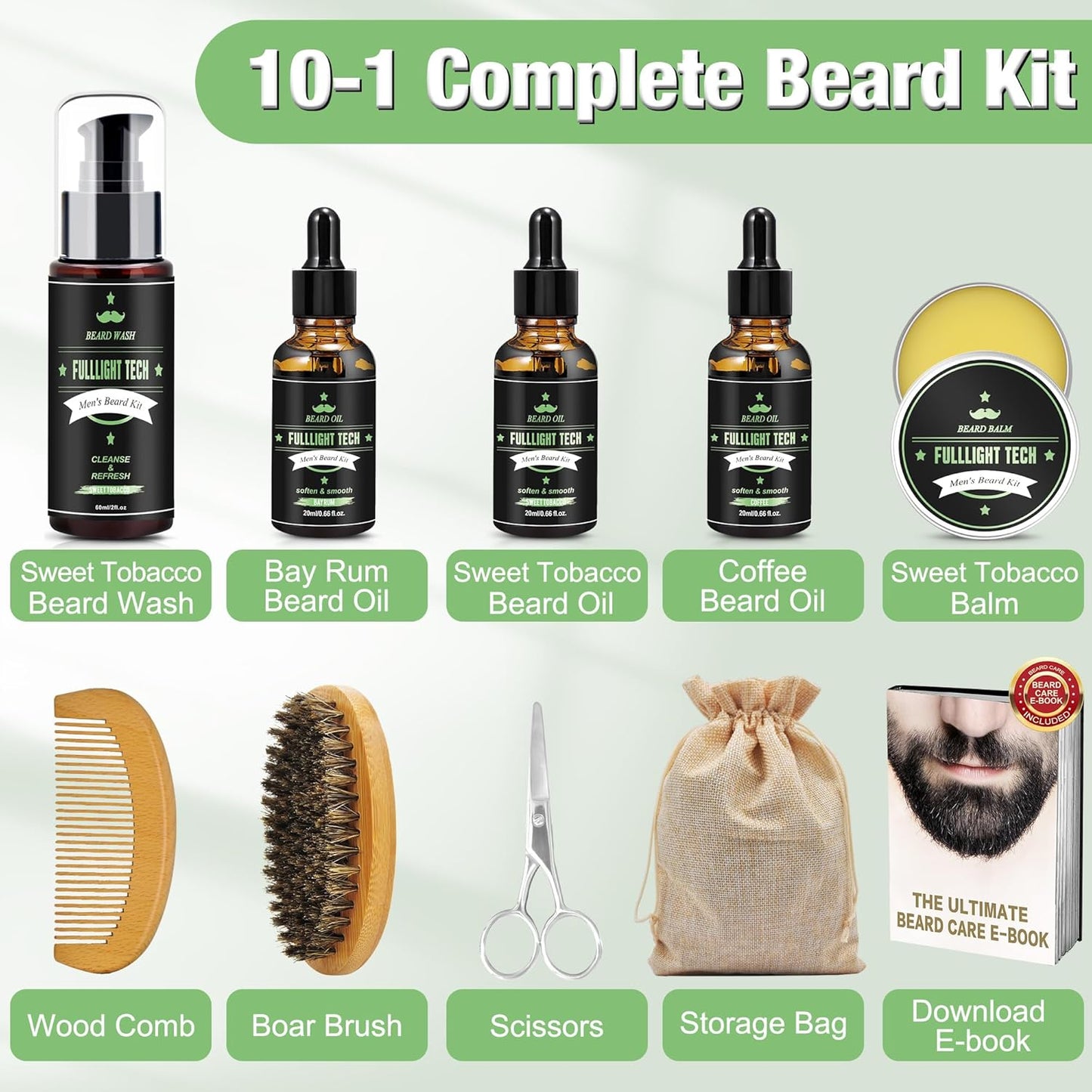Beard Grooming Kit for Men - 3 Scented Oils, Shampoo & Balm | Perfect Dad Birthday Gift, Stocking Stuffer