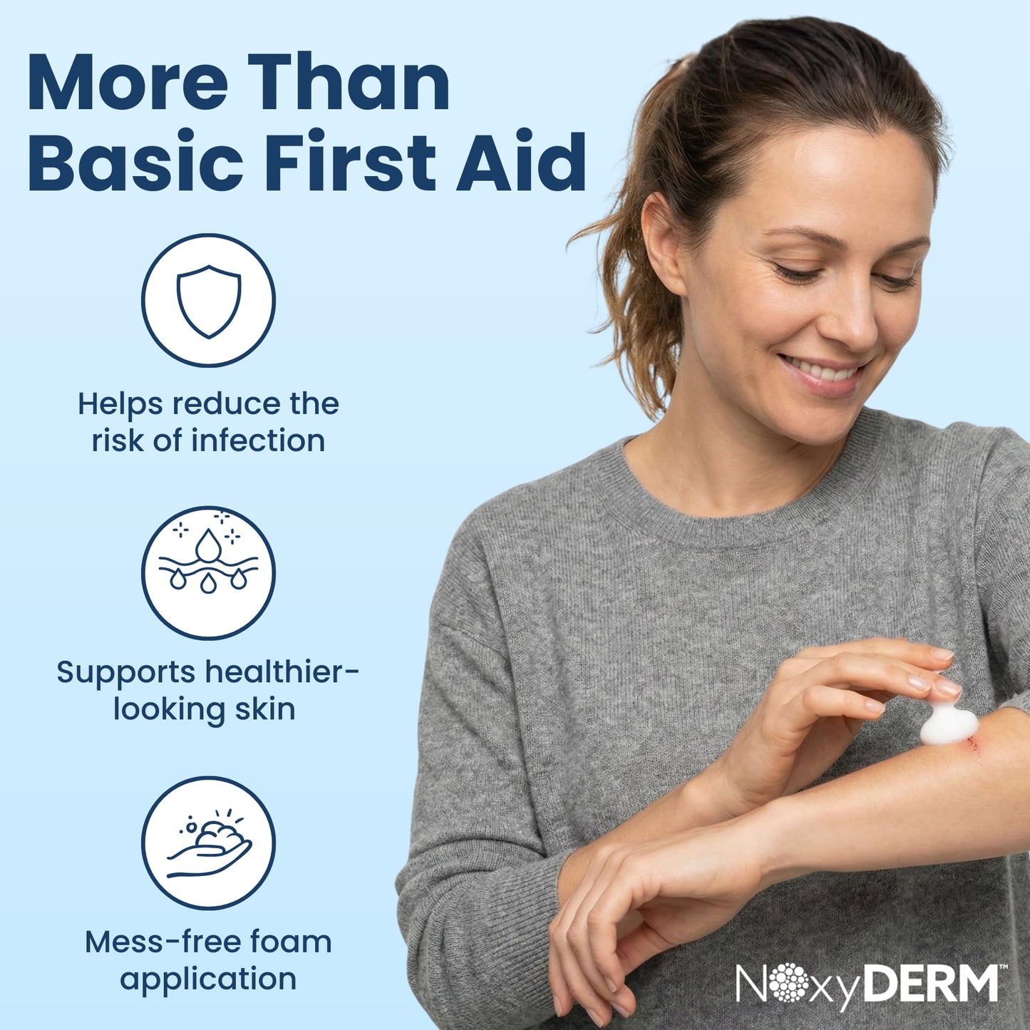 Premium First Aid Antiseptic Foam for Cuts, Scrapes, Burns and Wound Care. Benzalkonium Chloride Formula. Formulated with Nitric Oxide for Elevated Skin Support. 1oz. NOxyDERM