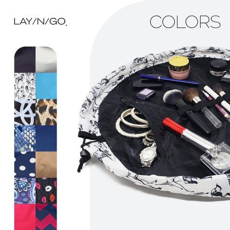 Lay-n-Go Cosmo Drawstring Cosmetic & Makeup Bag Organizer - Portable Drawstring Makeup Bag w/Zipper Pocket, Makeup Loops & More - Durable, Machine Washable Makeup Bag for Travel (20”, Dogs)
