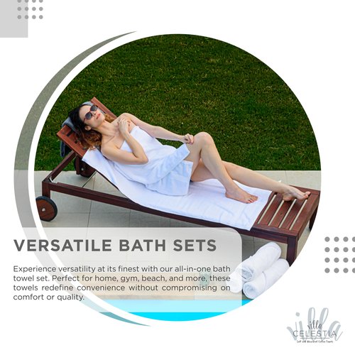 Villa Celestia 100% Cotton Bath Towel Set of 24-6 Bath Towels, 6 Hand Towels, 12 Wash Cloths, Sustainable, Soft, Highly Absorbent, Combed Cotton 24 Piece Set for Hotels, Spa, Bathroom, Dorm, White