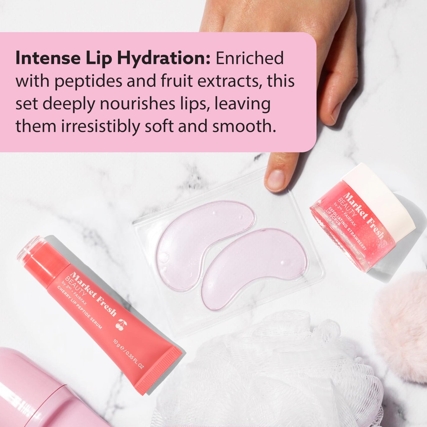 Market Fresh Beauty Lip Peptide Treatment - with Exfoliating Strawberry Scrub and Cherry Serum - for Hydrating, Plumping, Clean Beauty Lip Care